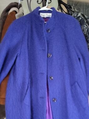 Wayne Stuart Mohair Purple Wool Coat - Women’s Classic Button-Front Jacket